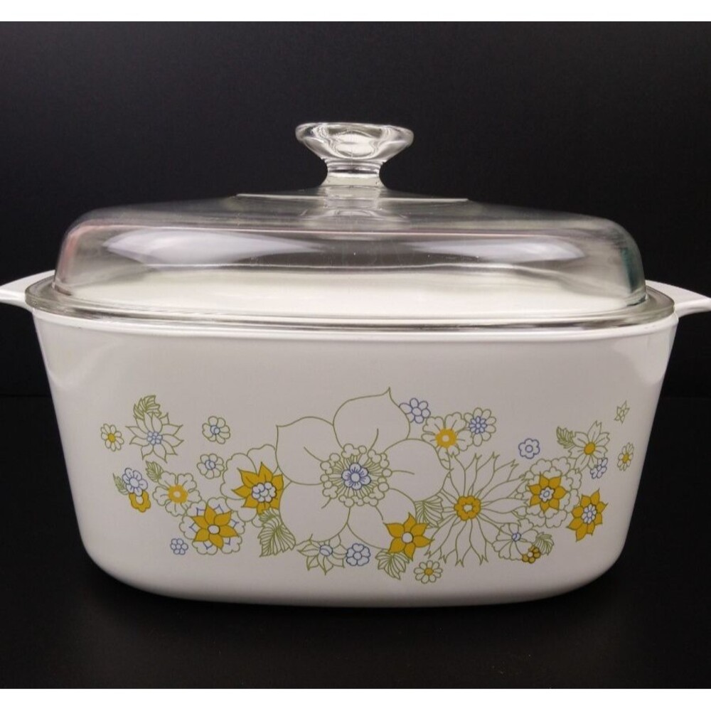VTG Corning Ware Floral Bouquet 5 Qt Casserole Dish A-5-B & Pyrex Lid A12C